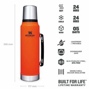 Stanley Klasik Vakumlu Paslanmaz Çelik Termos 1 Lt - Turuncu
