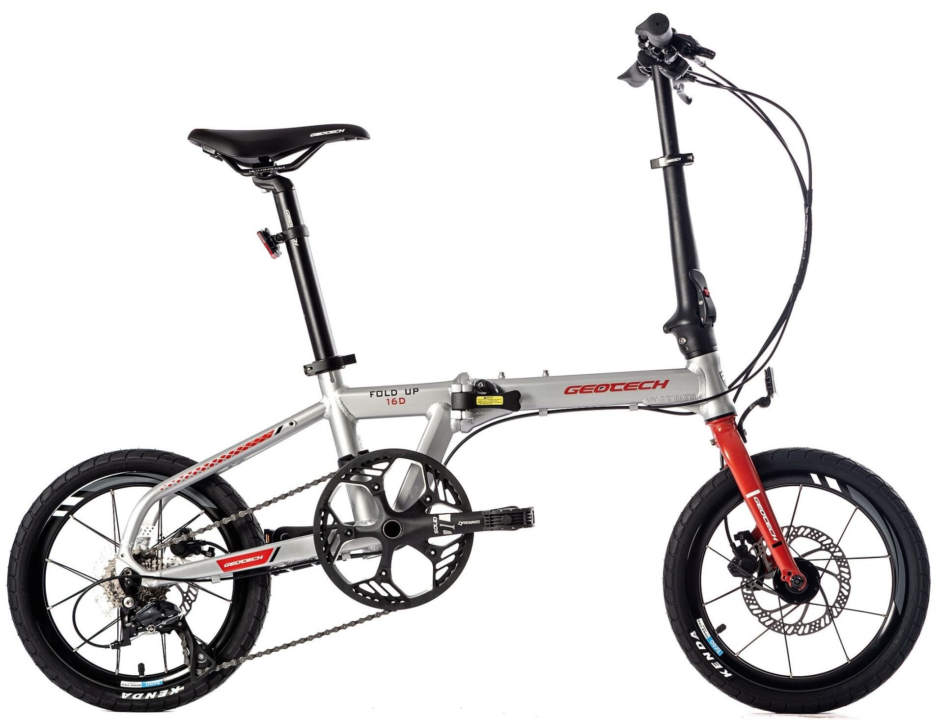 Geotech Fold Up 16D 16 Jant 9 Vites HD Katlanır Bisiklet - Gümüş Kırmızı